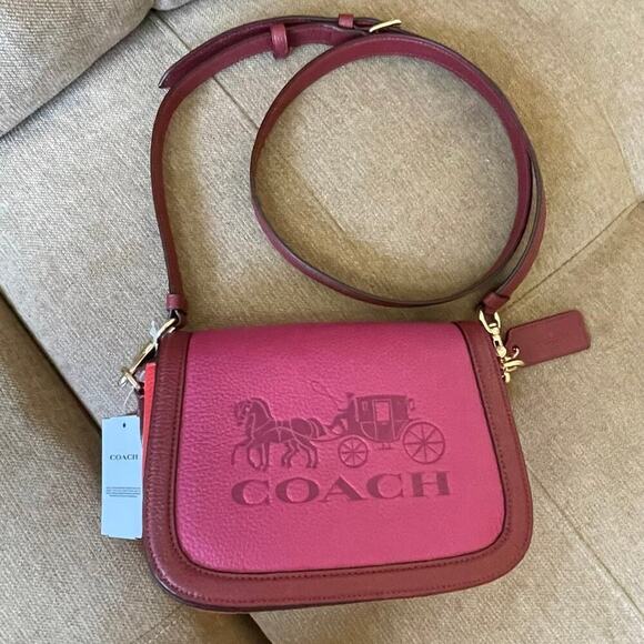 Coach Crossbody bag Leather Maroon Pink Carriage Embossed Logo Sophisticated - Picture 10 of 12